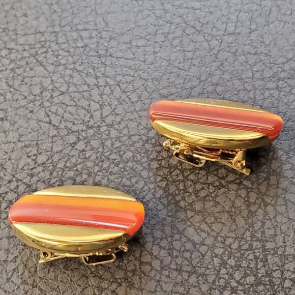 Signed Butler FAC Carnelian Clip on Earrings - Picture 7 of 10